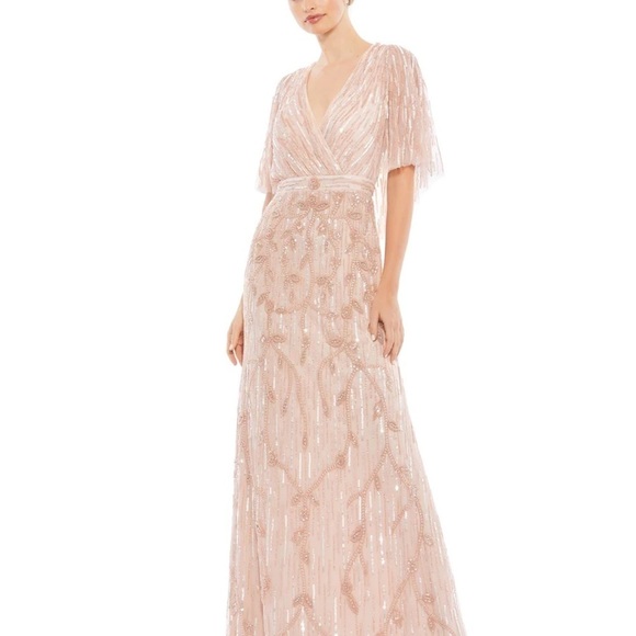 Mac Duggal 9064 NWOT EMBELLISHED CAP SLEEVE FAUX WRAP TRUMPET GOWN - Picture 4 of 11